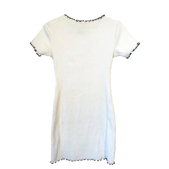NWOT ZARA Short Sleeve Ribbed Knit Mini Dress Sze Medium White Black Ruffle Trim - Picture 4 of 6